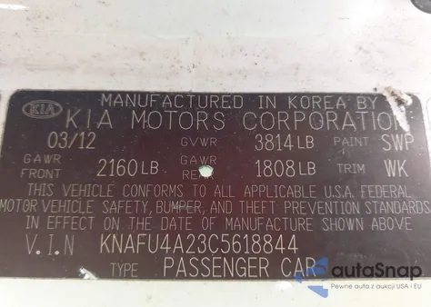 2012 Kia Forte Ex z USA, uszkodzony, nr VIN KNAFU4A23C5618844